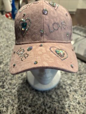 Pink Jeweled 'LOVE' Embellished Baseball Cap